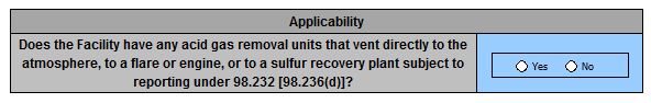 Image of applicability table for 2016-2023 Acid Gas Removal Units